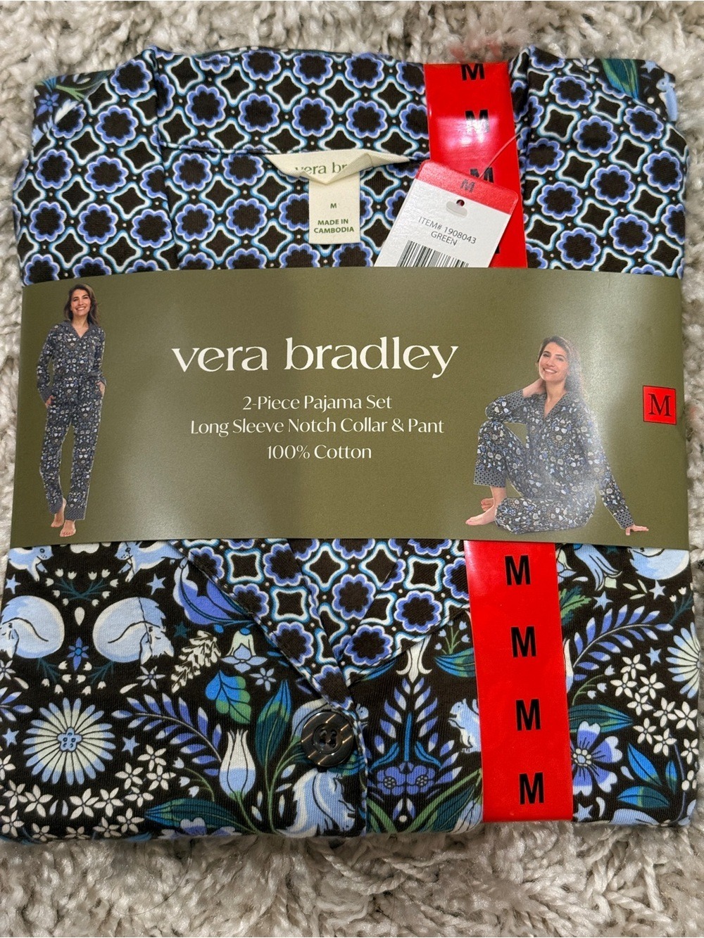 NEW-Vera Bradley Notch Collar Womens Blue Enchanted Woodland‎ Pajama Set Size MD